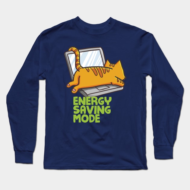Cat in Energy Saving Mode Long Sleeve T-Shirt by Jocularity Art